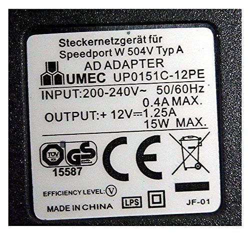Netzteil Umec UP0151C-12PE Speedport W 504V Typ A 12V 1,25A Netzteil Umec UP0151C-12PE Speedport W 504V Typ A 12V 1,25A