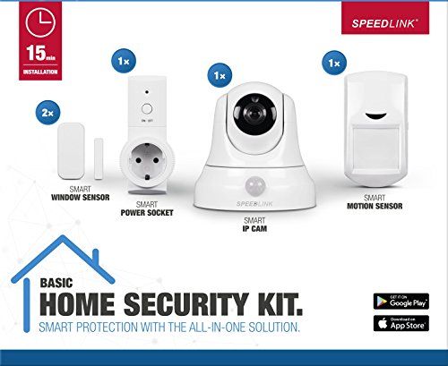 Speedlink (B-WARE) 5-teiliges Videoüberwachungssystem - Home Security Set Basic für Haus und Wohnung kabellos (Automatische Videoaufzeichnung - Überwachung und Steuerung per Smartphone - HD-Auflösung (720p) und WLAN-Anbindung)
