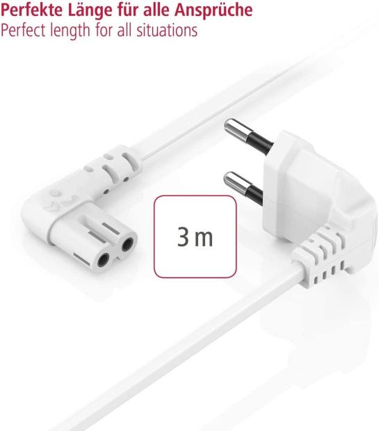 Hama Euro Netzkabel gewinkelt 3m Eurostecker Euro Netzstecker 
