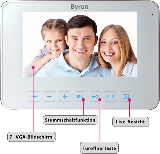 Byron Video-Gegensprechanlage Tür mit Kamera 2adrig 7" Türsprechanlage Byron Video-Gegensprechanlage Tür mit Kamera 2adrig 7" Türsprechanlage