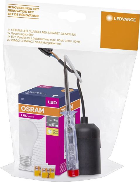 Osram Renovierungsset Stromprüfer E27 Baustellenfassung 5 teilig