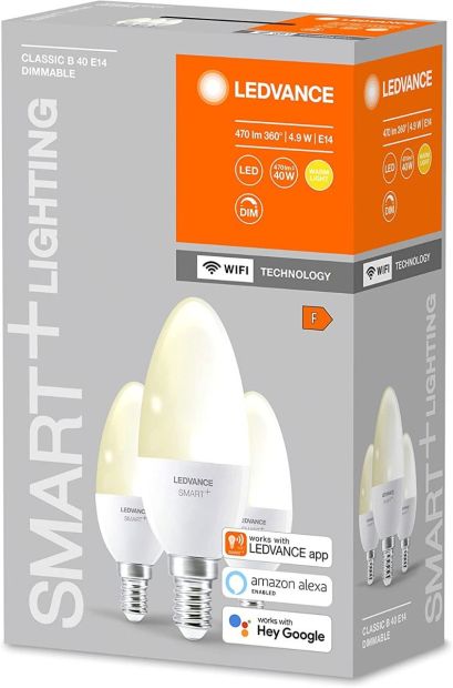 LEDVANCE Smarte LED-Lampe mit WiFi E14 Dimmbar Warmweiß Glühlampe 40 W [3er-Pack]