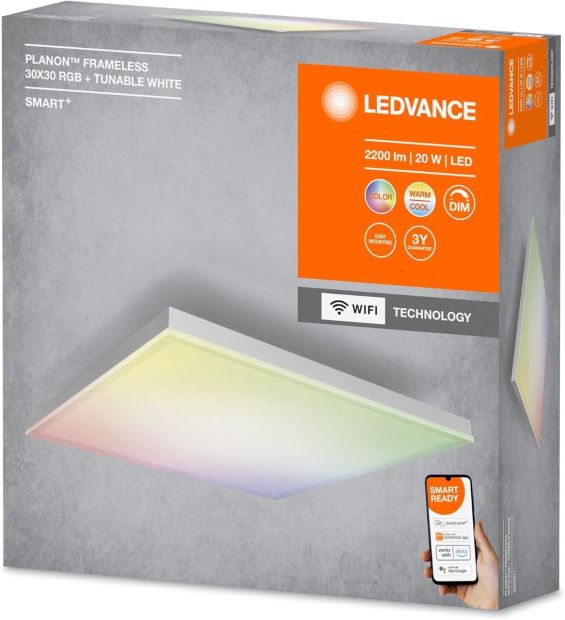 LEDVANCE SMART+ Planon Panel Frameless ‎2200 lm WiFi RGBTW LED Deckenleuchte 300mmx300mm