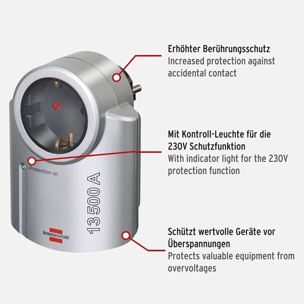 Brennenstuhl Primera-Line Steckdosenadapter mit Überspannungsschutz Silber/schwarz Brennenstuhl Primera-Line Steckdosenadapter mit Überspannungsschutz Silber/schwarz