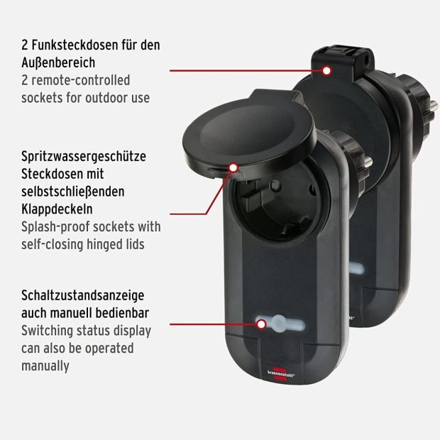 Brennenstuhl Funkschalt-Set 2er Funksteckdosen Set Schwarz
