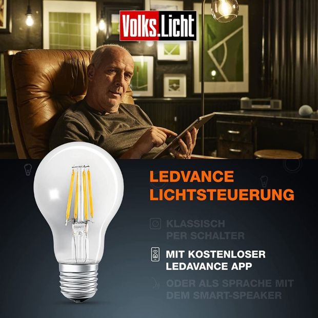 LEDVANCE Volks-Licht E27 Smart+ LED Lampe Bluetooth Lampe [ 6ER-PACK ]