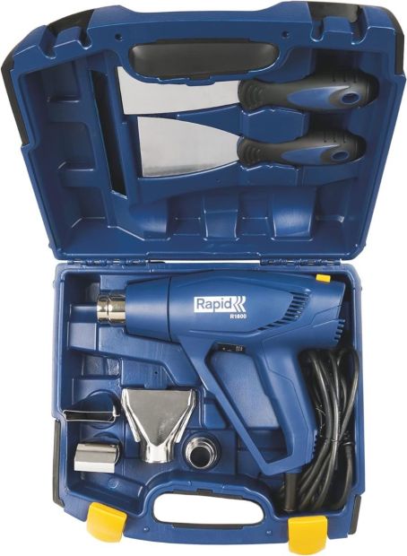 Rapid R1800 Heißluftpistole mit 4 Düsen 2 Farbschaber 1800W Heißluftfön 300-550°