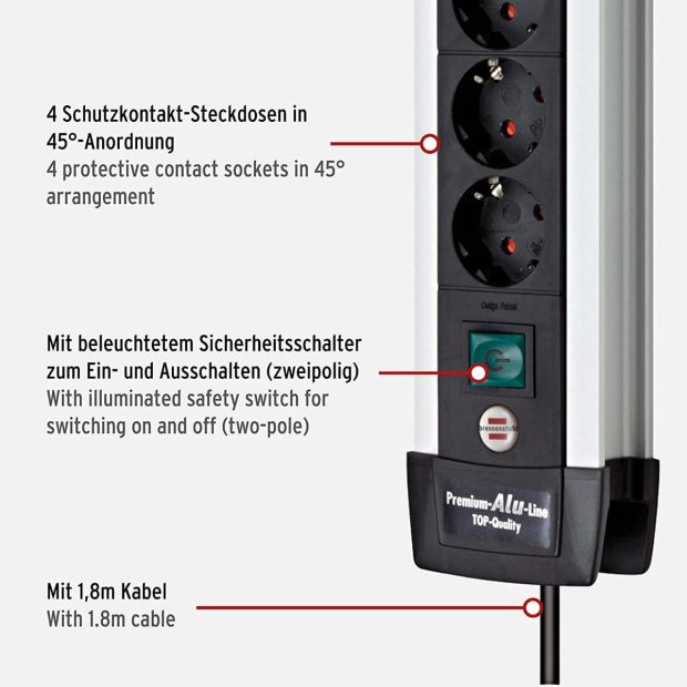 Brennenstuhl Steckdosenleiste 4-fach mit Schalter Wandmontage Mehrfachstecker