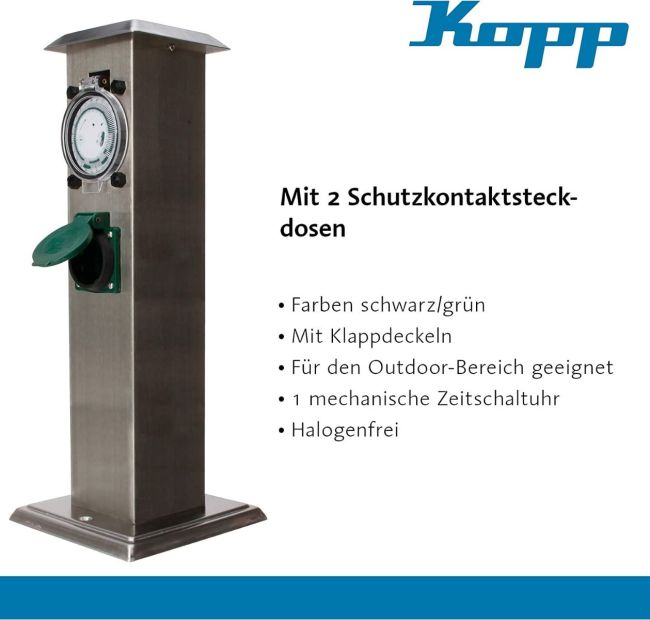 Kopp Gartensteckdose 2-fach Steckdosensäule mit Zeitschaltuhr Kopp Gartensteckdose 2-fach Steckdosensäule mit Zeitschaltuhr