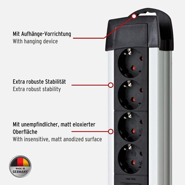 Brennenstuhl Steckdosenleiste 4-fach mit Schalter Wandmontage Mehrfachstecker
