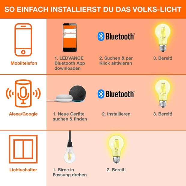 LEDVANCE Volks-Licht E27 Smart+ LED Lampe Bluetooth 6W Dimmbar