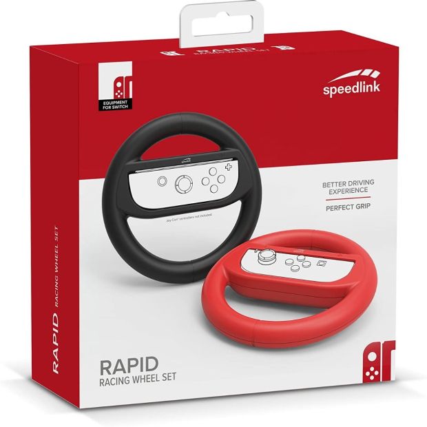 Speedlink Lenkrad-Aufsatz-Set für Nintendo Switch - RAPID Racing Wheel Set rot und schwarz