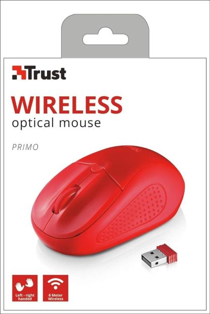 Trust Primo Kabellose Optische Maus USB Funkmaus 1600 DPI Rot [2er]
