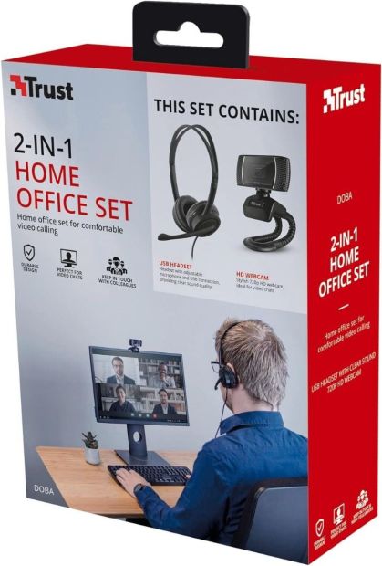 Trust Doba 2in1 Home Office Set USB Kopfhörer mit Mikrofon und HD Webcam Trust Doba 2in1 Home Office Set USB Kopfhörer mit Mikrofon und HD Webcam