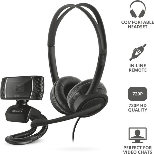 Trust Doba 2in1 Home Office Set USB Kopfhörer mit Mikrofon und HD Webcam Trust Doba 2in1 Home Office Set USB Kopfhörer mit Mikrofon und HD Webcam