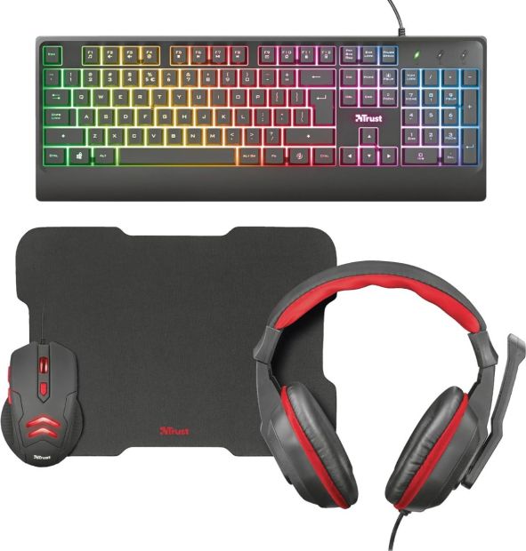 Trust Ziva 4in1 Gaming Kabelgebunden Tastatur Maus Kopfhörer Set DE Layout