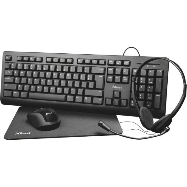 Trust Primo QWERTZ Tastatur Maus Mauspad Kopfhörer 4 in 1 Set Trust Primo QWERTZ Tastatur Maus Mauspad Kopfhörer 4 in 1 Set