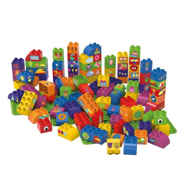BiOBUDDi Blöcke mit 3 Grundplatten Spielzeugsteine Grundbausteine 100 Bausteinen