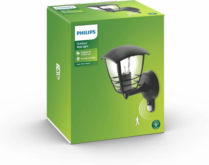 Philips Außenwandleuchte E27 mit Bewegungsmelder 60W Außenleuchte Wetterfest Schwarz