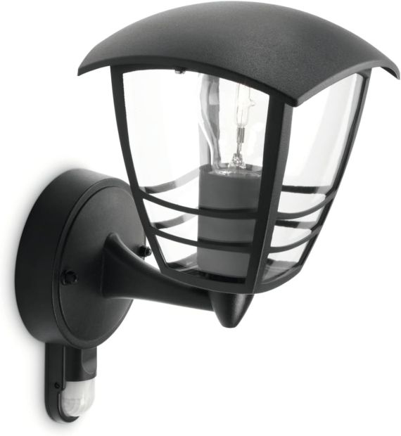 Philips Außenwandleuchte E27 mit Bewegungsmelder 60W Außenleuchte Wetterfest Schwarz