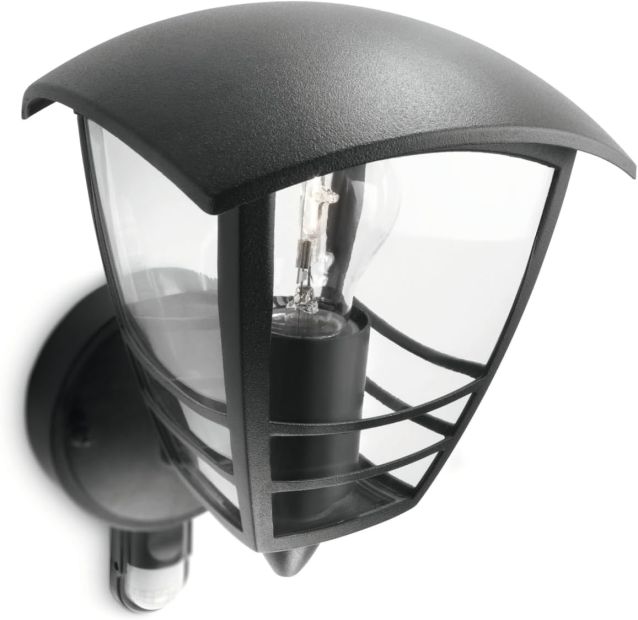 Philips Außenwandleuchte E27 mit Bewegungsmelder 60W Außenleuchte Wetterfest Schwarz
