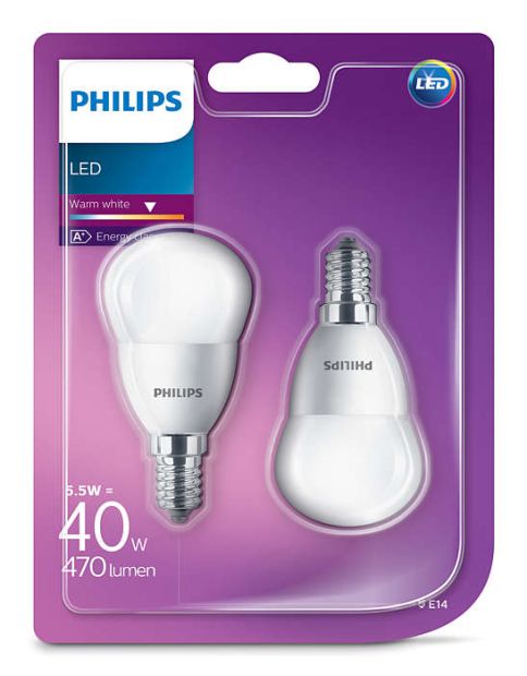 Doppelpack Philips LED Lampe 40 W E14 Warmweiß Leuchtmittel