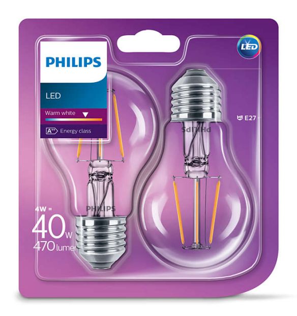 PHILIPS Retro Design LED Lampe Leuchtmittel E27 40 W [2ER PACK]