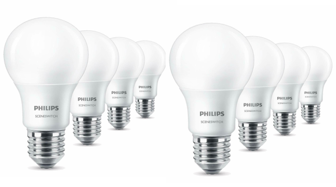 Philips 2-in-1 LED E27 Lampe 60W Warm-Cool 8er Pack