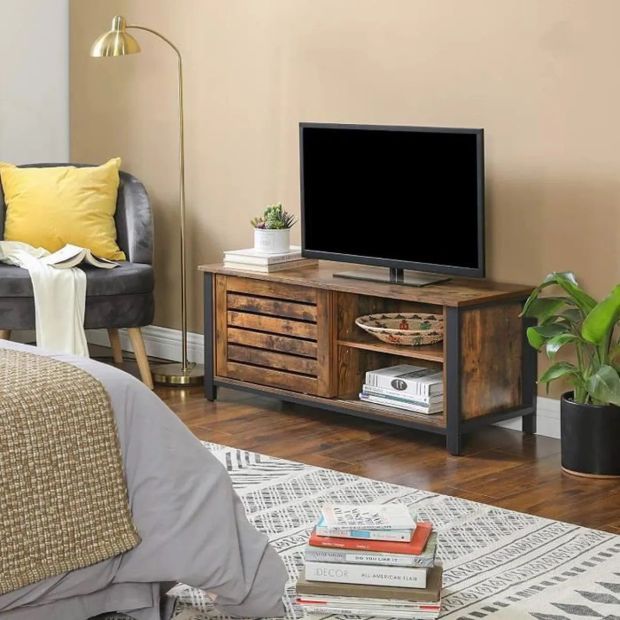 VASAGLE TV Schrank Fernsehtisch 2 Schiebetüre mit 2 Regalebenen 110 x 40 x 45 cm