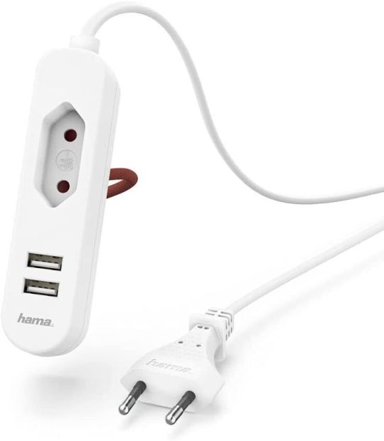 Hama Steckdosenleiste für Flachstecker mit 2X USB Anschluss 1,9m Hama Steckdosenleiste für Flachstecker mit 2X USB Anschluss 1,9m