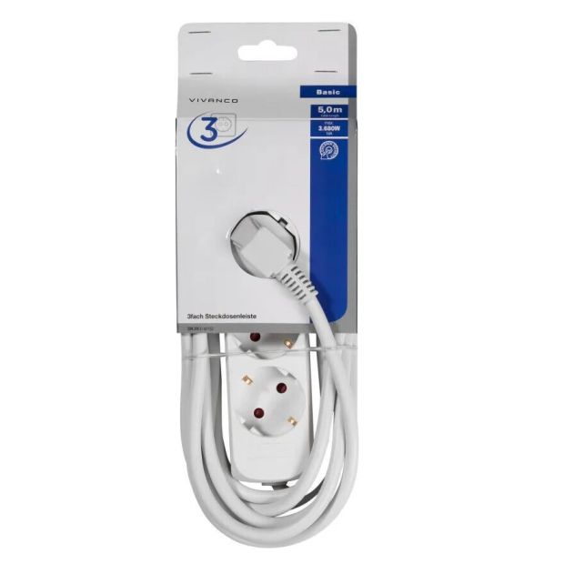 Vivanco 3 fach 5m Steckdosenleiste  Mehrfachsteckdose Schuko Stecker Weiß