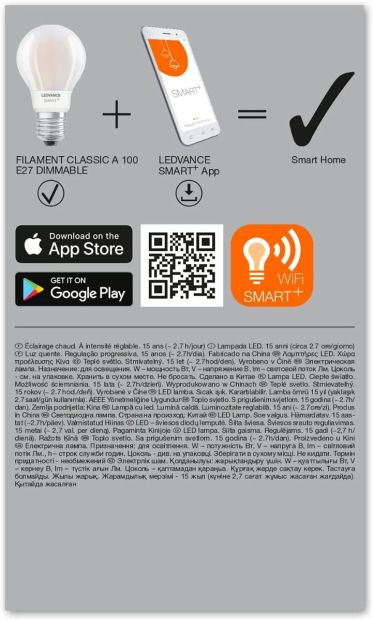 LEDVANCE E27 Warmweißes  Smarte LED-Lampe mit Wifi Technologie Dimmbar 