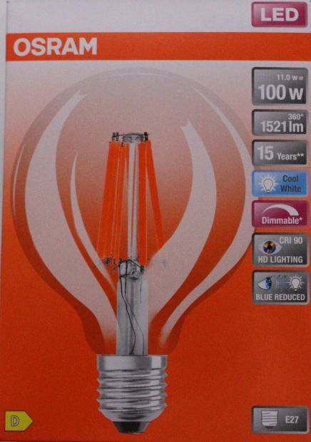  Osram LED Lampe E27 Dimmbar Filament 100W Kaltweiß