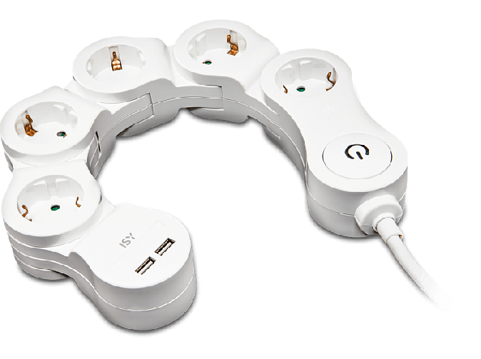 ISY 5 Fach Schwenkbare Steckdosenleiste 2 USB Anschluss mit Schalter ISY 5 Fach Schwenkbare Steckdosenleiste 2 USB Anschluss mit Schalter