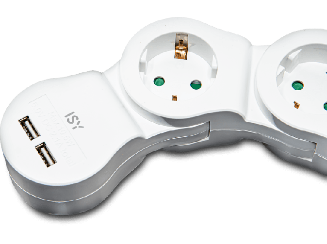 ISY 5 Fach Schwenkbare Steckdosenleiste 2 USB Anschluss mit Schalter ISY 5 Fach Schwenkbare Steckdosenleiste 2 USB Anschluss mit Schalter