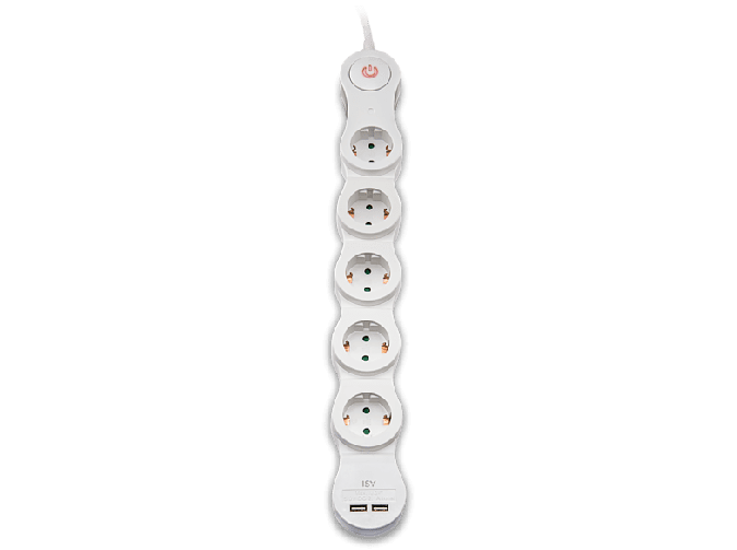 ISY 5 Fach Schwenkbare Steckdosenleiste 2 USB Anschluss mit Schalter ISY 5 Fach Schwenkbare Steckdosenleiste 2 USB Anschluss mit Schalter