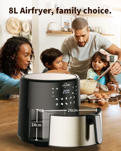 Askyors Heißluftfritteuse 8L XXL Airfryer Friteuse für 6-8 Personen 