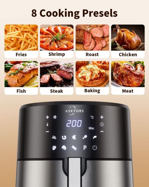 Askyors Heißluftfritteuse 8L XXL Airfryer Friteuse für 6-8 Personen 