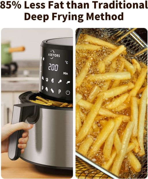 Askyors Heißluftfritteuse 8L XXL Airfryer Friteuse für 6-8 Personen 