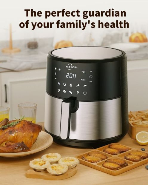 Askyors Heißluftfritteuse 8L XXL Airfryer Friteuse für 6-8 Personen 