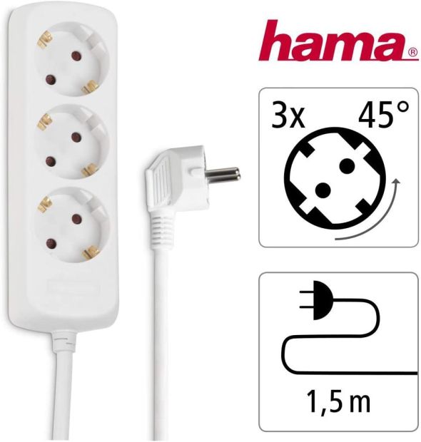 Hama 3-Fach Steckdosenleiste Mehrfachsteckdose Dreifachstecker 1,4m Weiß 