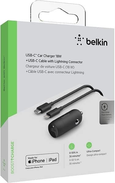Belkin KFZ Ladegerät USB-C 18W 1,2m USB Lighting Kabel Schnellladegerät