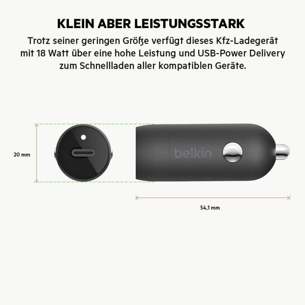 Belkin KFZ Ladegerät USB-C 18W 1,2m USB Lighting Kabel Schnellladegerät
