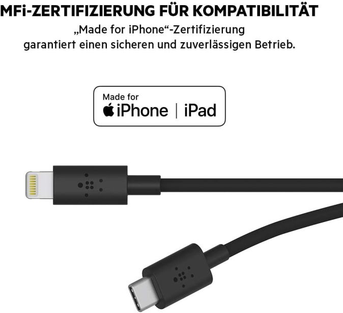 Belkin KFZ Ladegerät USB-C 18W 1,2m USB Lighting Kabel Schnellladegerät