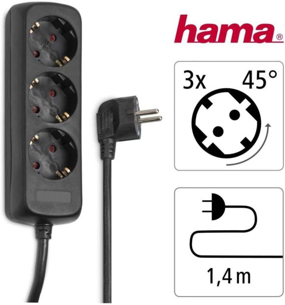 Hama 3-Fach Steckdosenleiste Mehrfachsteckdose 1,4m Schwarz