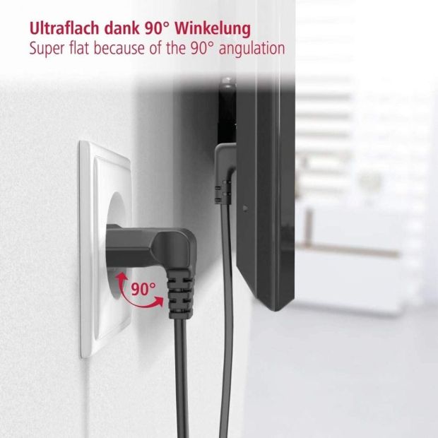 Hama Netzkabel 2 Polig mit flachem Eurostecker Stromkabel Gewinklet 
