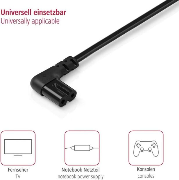 Hama Netzkabel 2 Polig mit flachem Eurostecker Stromkabel Gewinklet 