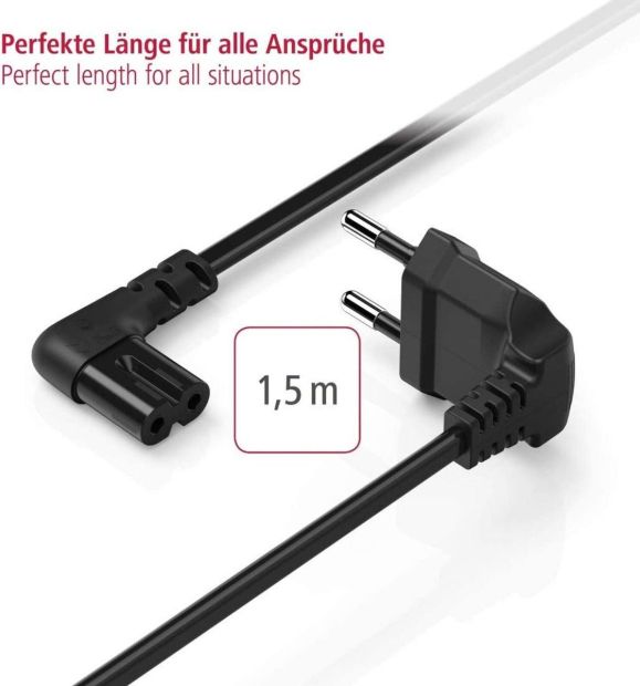 Hama Netzkabel 2 Polig mit flachem Eurostecker Stromkabel Gewinklet 
