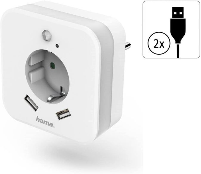 Hama LED Nachtlicht Steckdose mit 2 USB Anschluss 