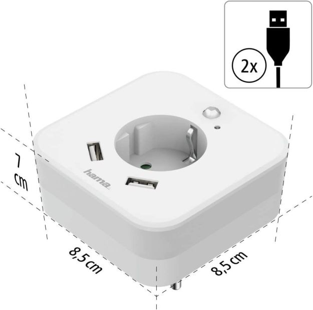 Hama LED Nachtlicht Steckdose mit 2 USB Anschluss 